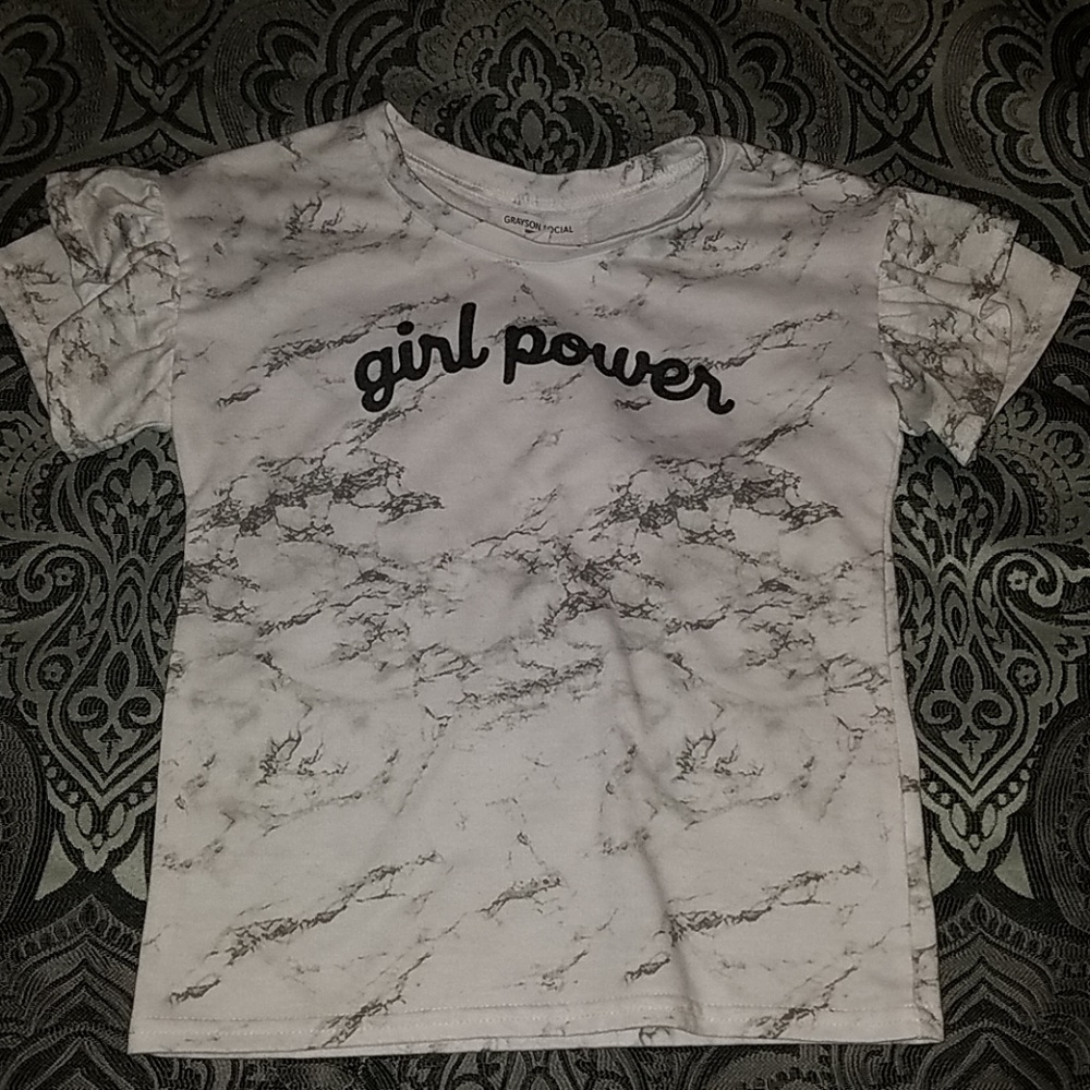 Girl's marbled short sleeve "girl power" tee
